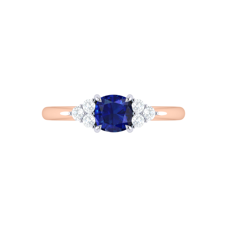 Trefoil Cushion Blue Sapphire 18K Rose Gold Ring