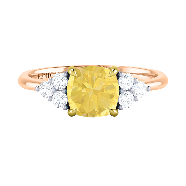 Trefoil Cushion Yellow Sapphire 18K Rose Gold Ring
