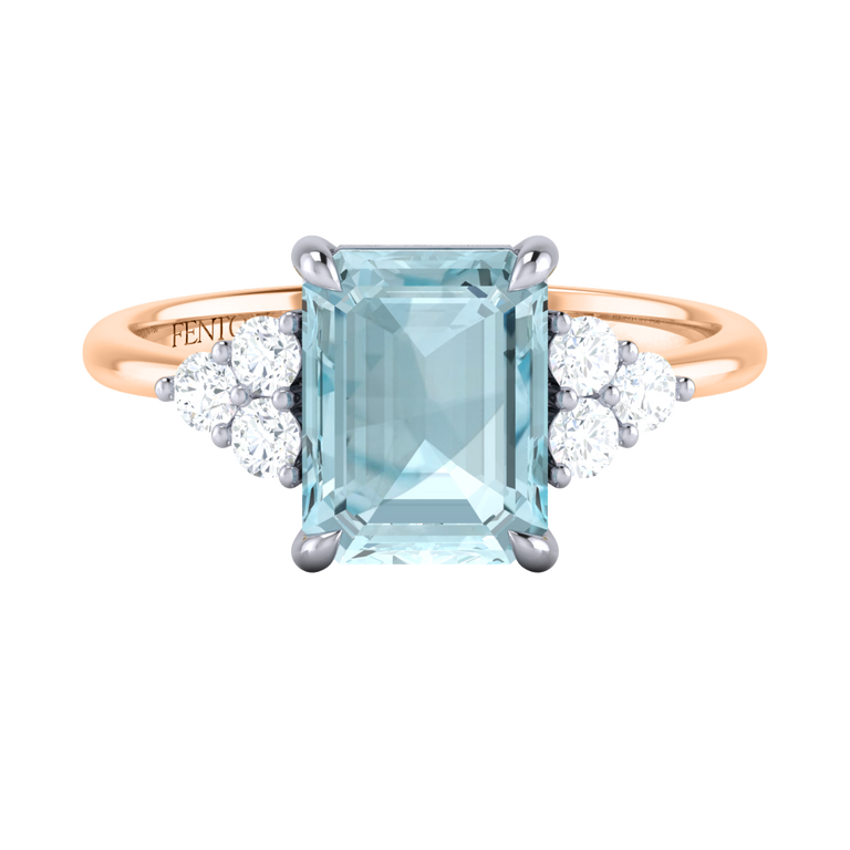 Trefoil Emerald Aquamarine 18K Rose Gold Ring