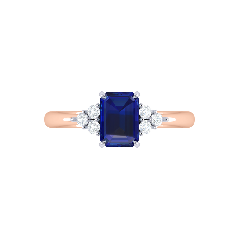 Trefoil Emerald Blue Sapphire 18K Rose Gold Ring