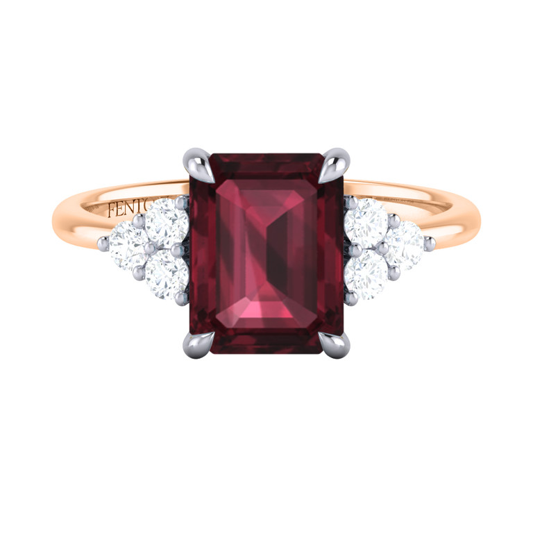 Trefoil Emerald Garnet 18K Rose Gold Ring