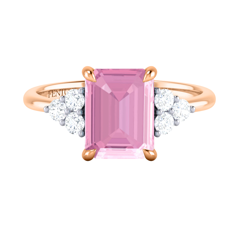 Trefoil Emerald Pink Sapphire 18K Rose Gold Ring