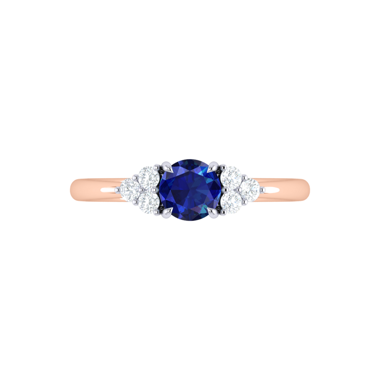 Trefoil Round Blue Sapphire 18K Rose Gold Ring