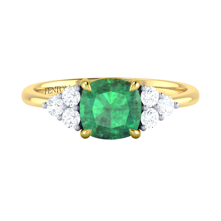Trefoil Cushion Emerald 18K Yellow Gold Ring