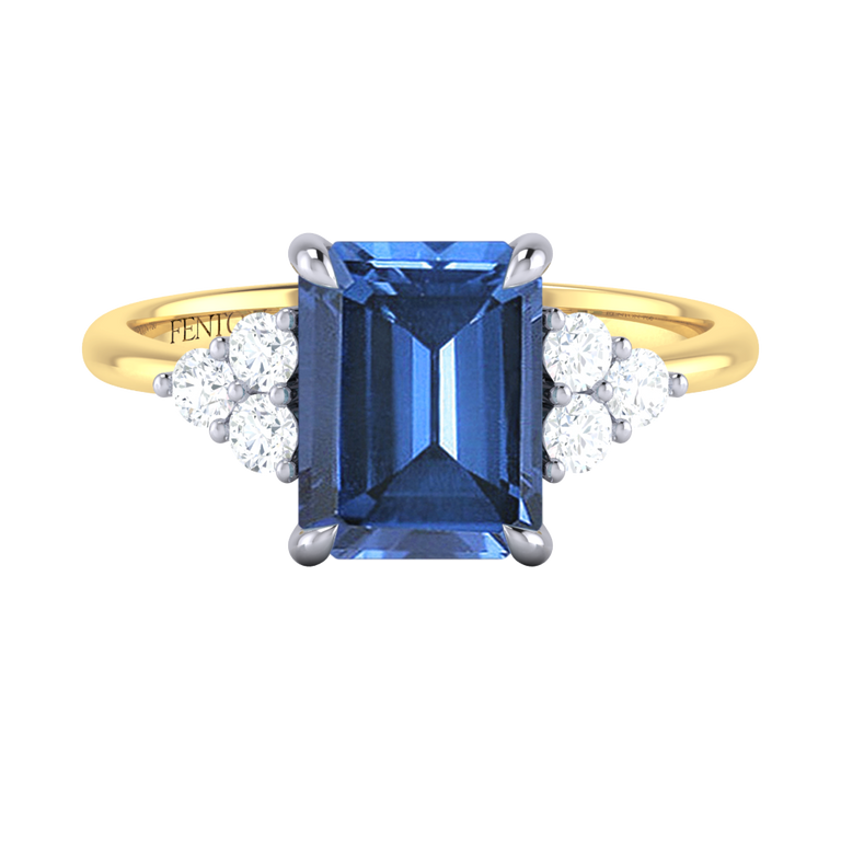 Trefoil Emerald Blue Sapphire 18K Yellow Gold Ring