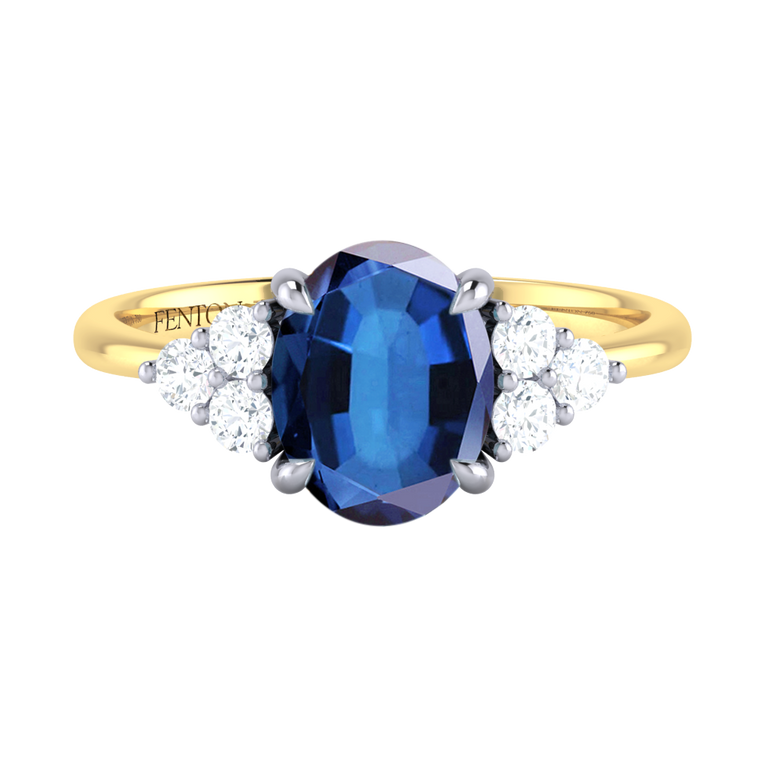 Trefoil Oval Blue Sapphire 18K Yellow Gold Ring