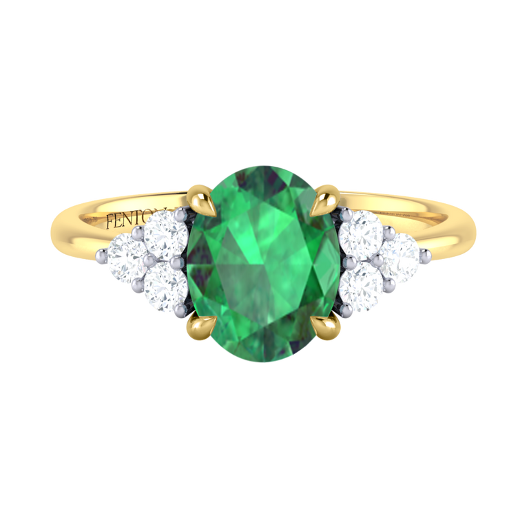 Trefoil Oval Emerald 18K Yellow Gold Ring