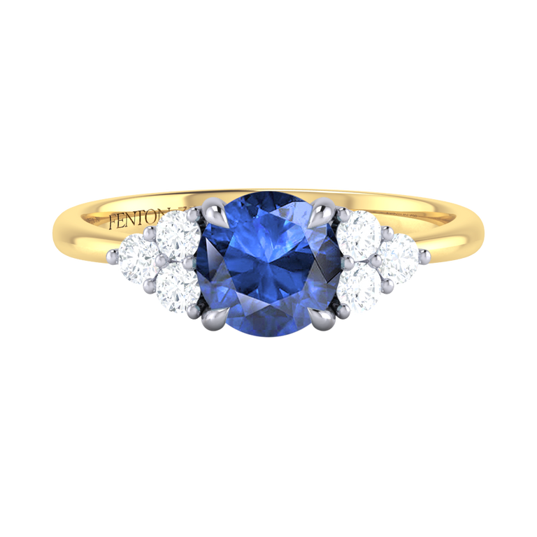 Trefoil Round Blue Sapphire 18K Yellow Gold Ring