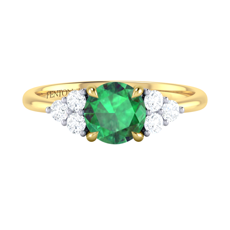 Trefoil Round Emerald 18K Yellow Gold Ring
