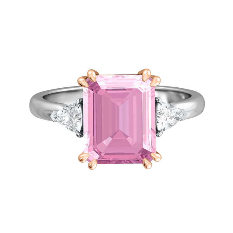 Trilogy Emerald Pink Sapphire Platinum Ring
