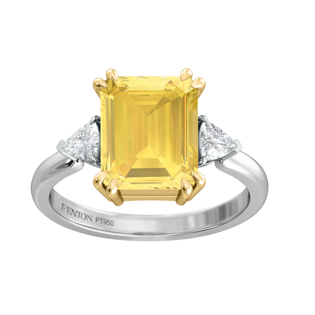 Fenton - Trilogy Emerald Yellow Sapphire Platinum Ring