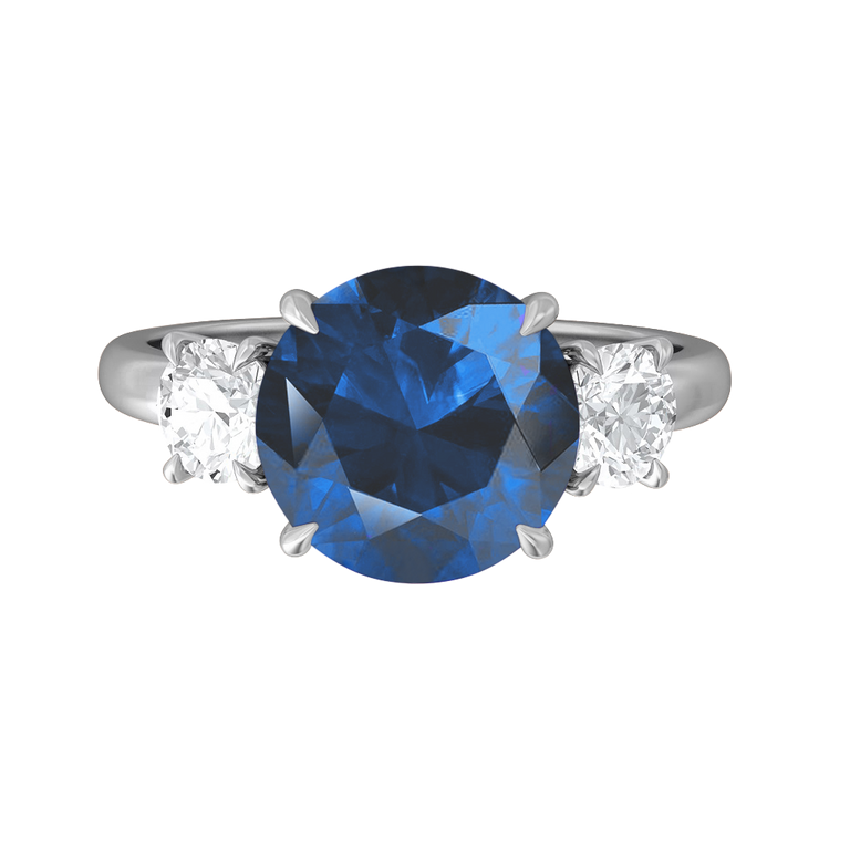 Trilogy Round Blue Sapphire Platinum Ring
