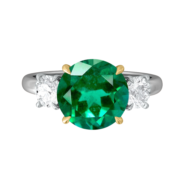 Trilogy Round Emerald Platinum Ring