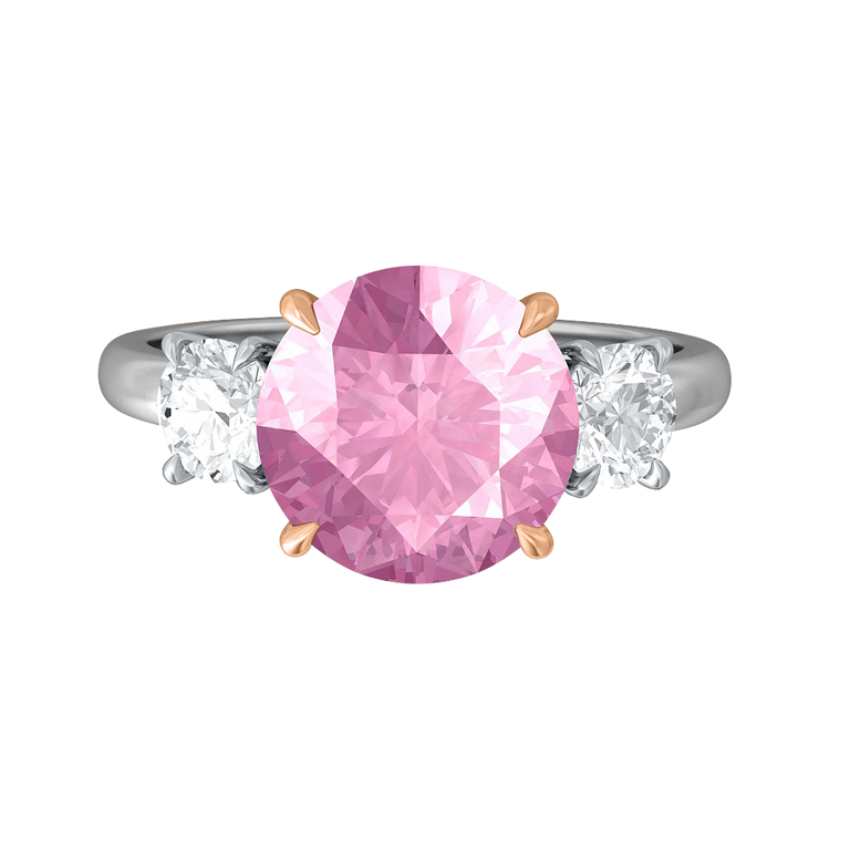 Trilogy Round Pink Sapphire Platinum Ring