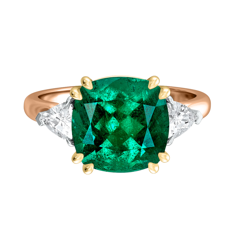 Trilogy Cushion Emerald 18K Rose Gold Ring