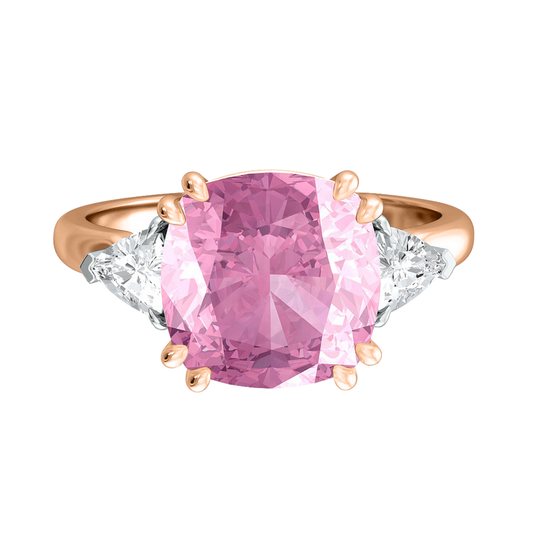 Trilogy Cushion Pink Sapphire 18K Rose Gold Ring