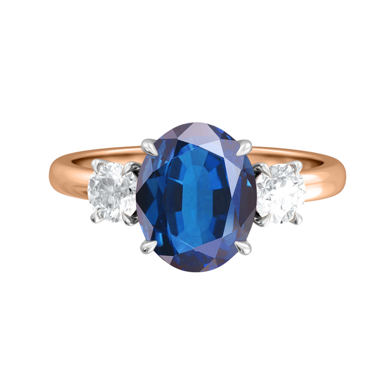 Trilogy Oval Blue Sapphire 18K Rose Gold Ring