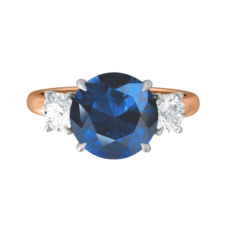 Trilogy Round Blue Sapphire 18K Rose Gold Ring