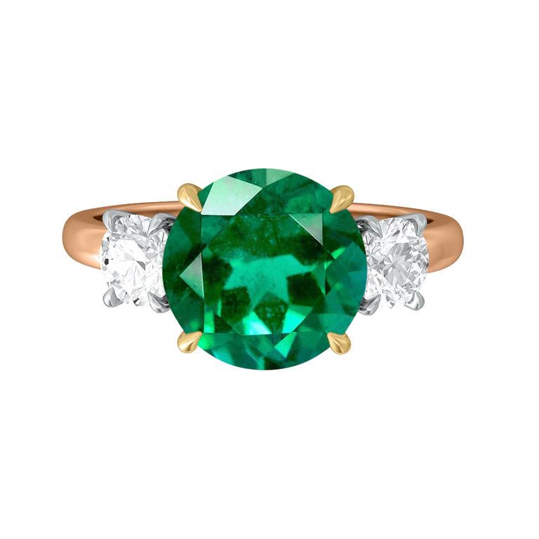 Trilogy Round Emerald 18K Rose Gold Ring
