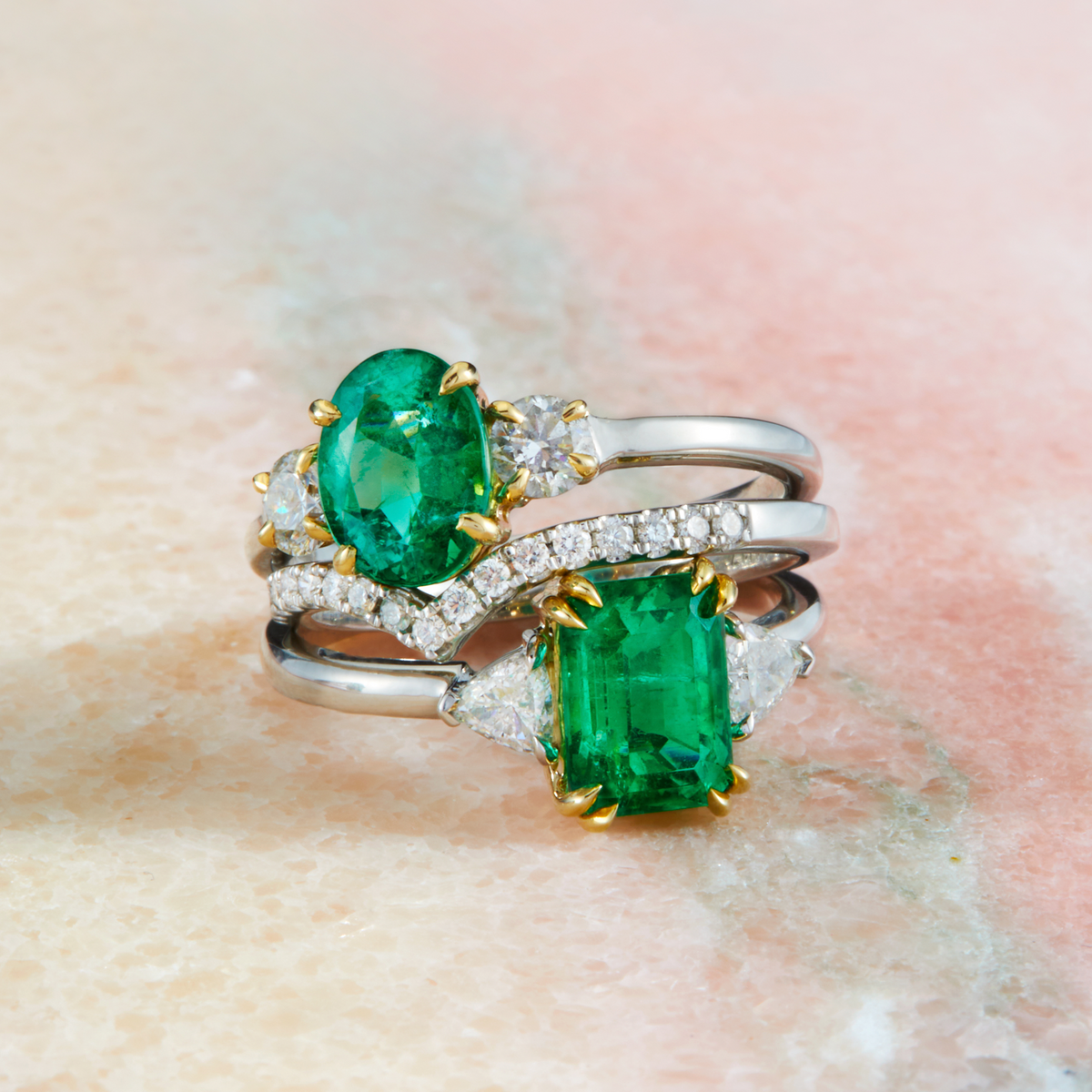 Fenton - Trilogy Emerald Emerald Platinum Ring