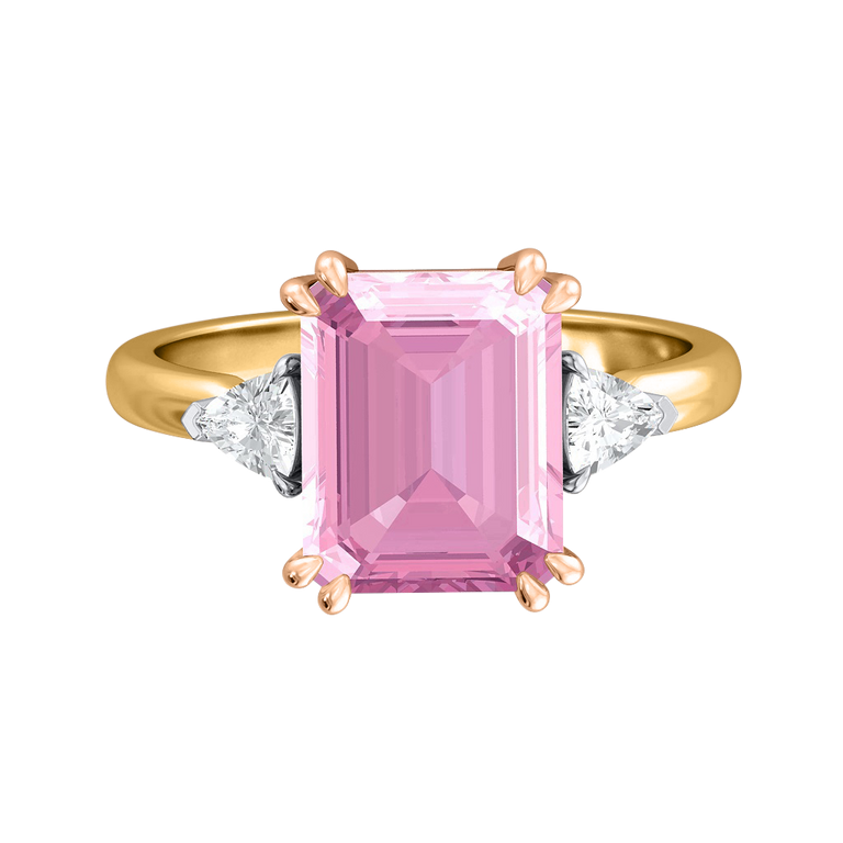 Trilogy Emerald Pink Sapphire 18K Yellow Gold Ring