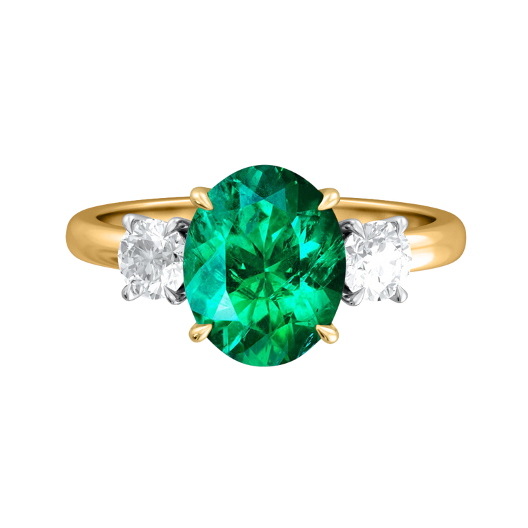 Trilogy Oval Emerald 18K Yellow Gold Ring