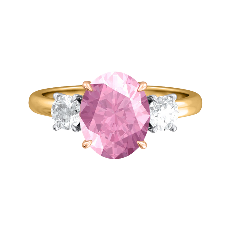 Trilogy Oval Pink Sapphire 18K Yellow Gold Ring