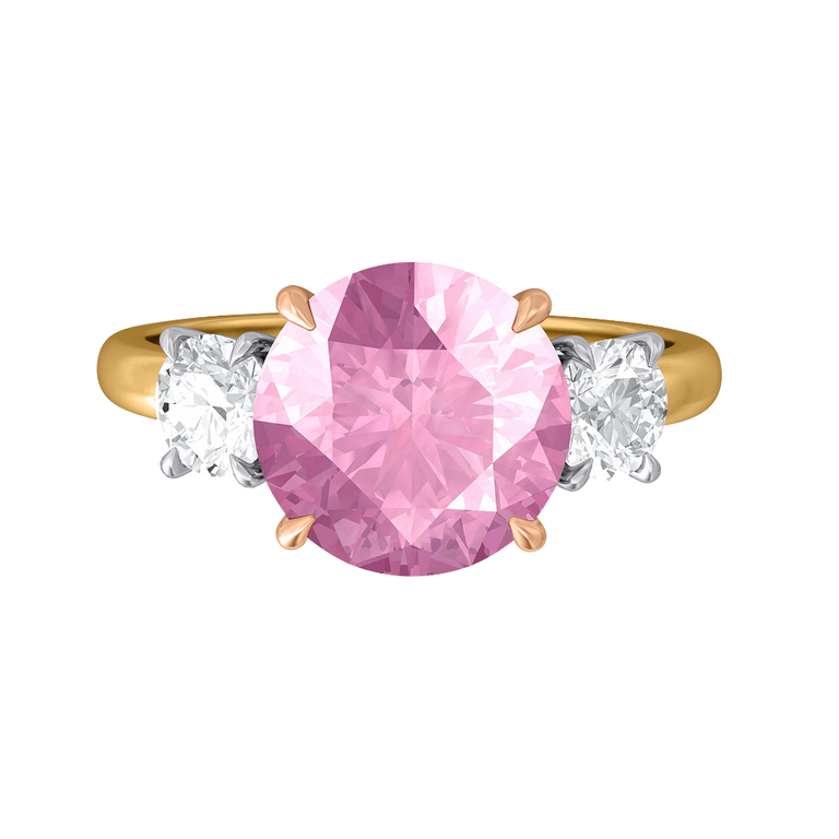 Trilogy Round Pink Sapphire 18K Yellow Gold Ring
