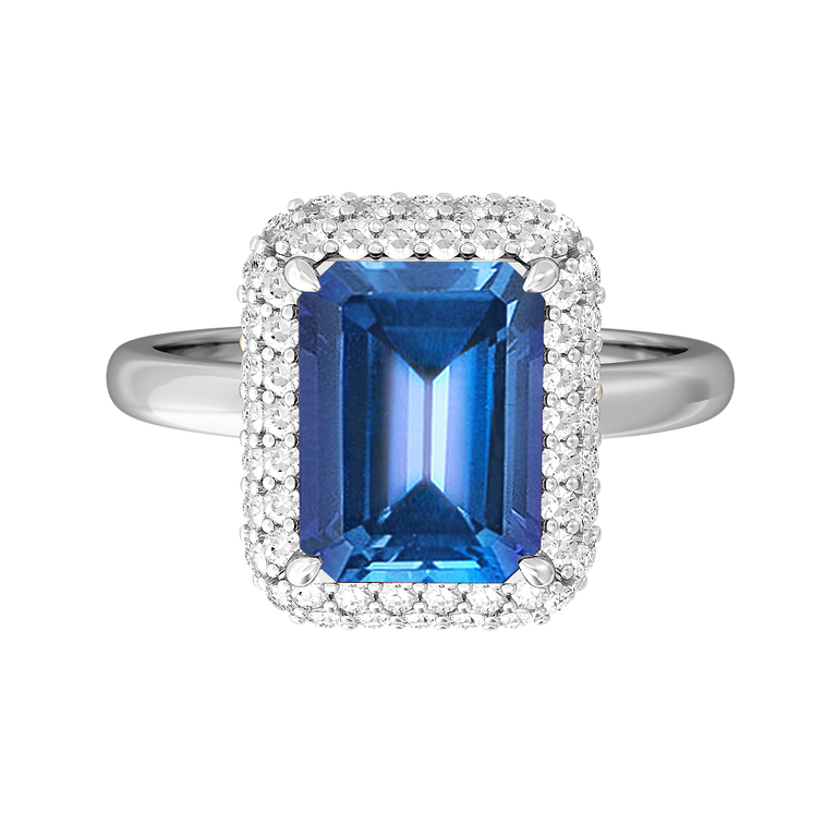 Vintage Emerald Blue Sapphire Platinum Ring